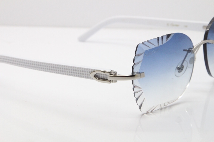 Cartier Rimless T8200762 White Aztec Arms Sunglasses In Gold Blue Lens