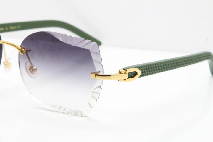 Cartier Rimless T8200762 Green Aztec Arms Sunglasses In Gold Gray Lens  