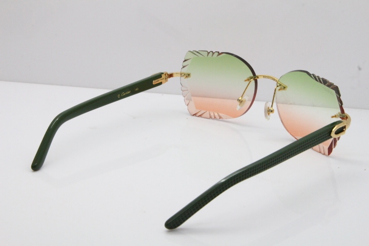 Cartier Rimless T8200762 Green Aztec Arms Sunglasses In Gold Green Brown Lens 