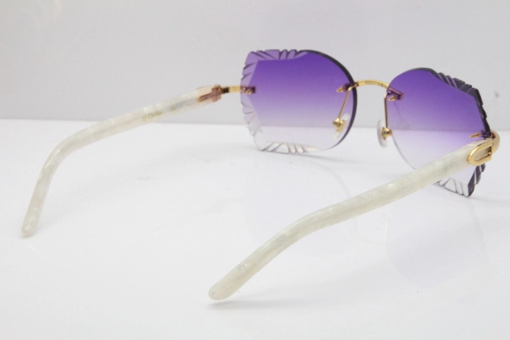 Cartier Rimless T8200762 Marble White Aztec Arms Sunglasses In Gold Purple Lens