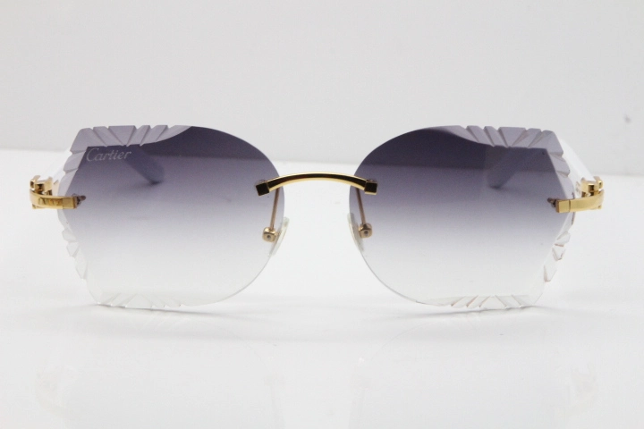 Cartier Rimless T8200762 White Aztec Arms Sunglasses In Gold Gray Lens