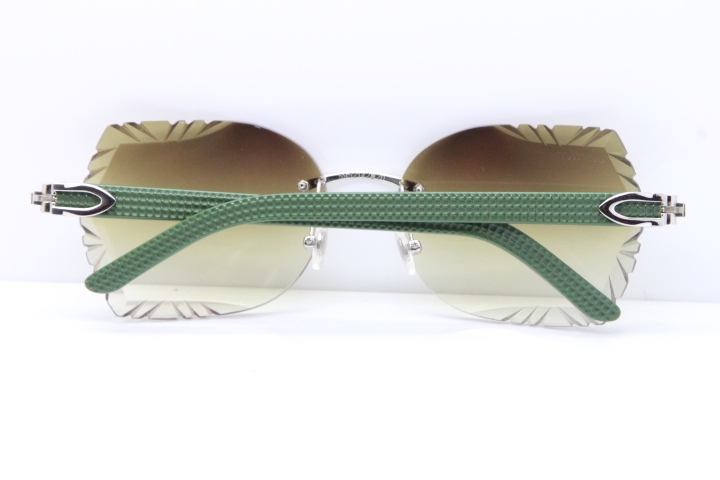 Cartier Rimless T8200762 Green Aztec Arms Sunglasses In Gold Brown LENS