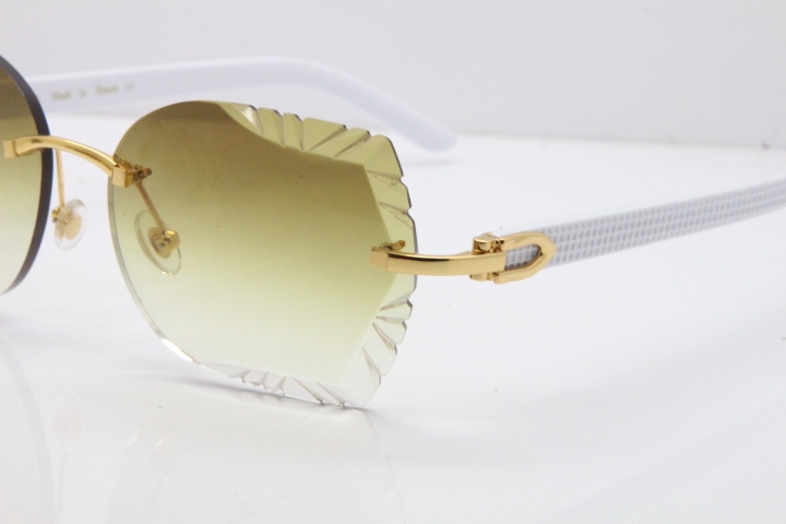 Cartier Rimless T8200762 White Aztec Arms Sunglasses In Gold Brown Lens