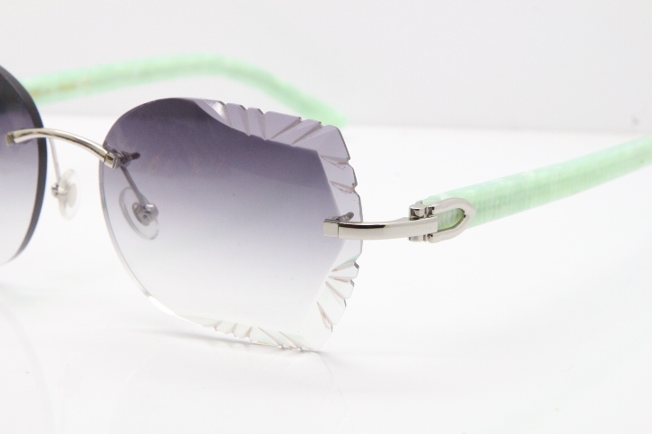 Cartier Rimless T8200762 Marble Green Aztec Arms Sunglasses In Gold Gray Lens