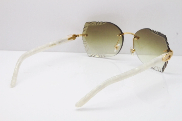 Cartier Rimless T8200762 Marble White Aztec Arms Sunglasses In Gold Brown Lens 