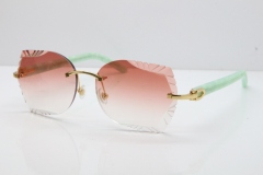 Cartier Rimless T8200762 Marble Green Aztec Arms Sunglasses In Gold Pink Lens