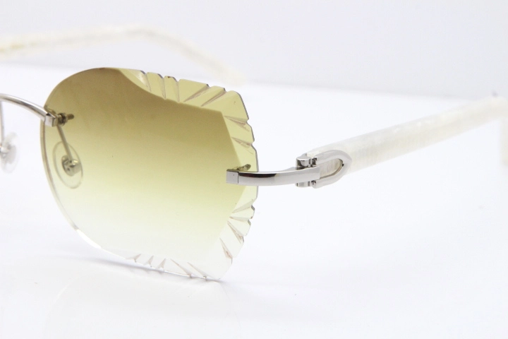 Cartier Rimless T8200762 Marble White Aztec Arms Sunglasses In Gold Brown Lens 