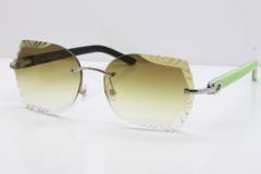 Cartier Rimless T8200762 Black Green Aztec Arms Sunglasses In Silver Brown Lens  