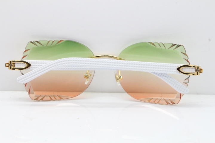 Cartier Rimless T8200762 White Aztec Arms Sunglasses In Gold Green Brown Lens