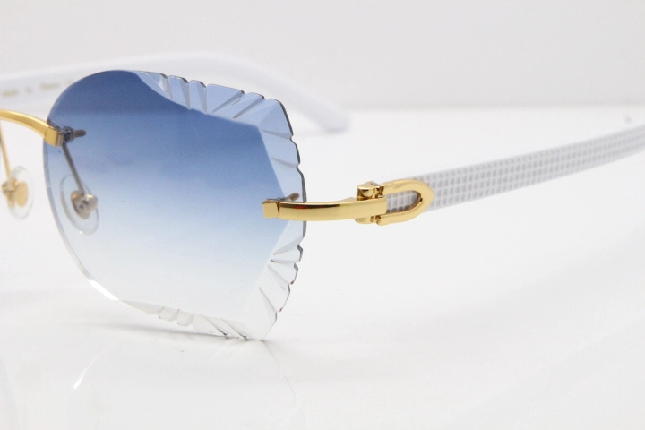 Cartier Rimless T8200762 White Aztec Arms Sunglasses In Gold Blue Lens