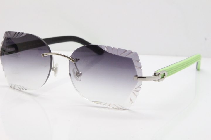 Cartier Rimless T8200762 Black Green Aztec Arms Sunglasses In Silver Gray Lens