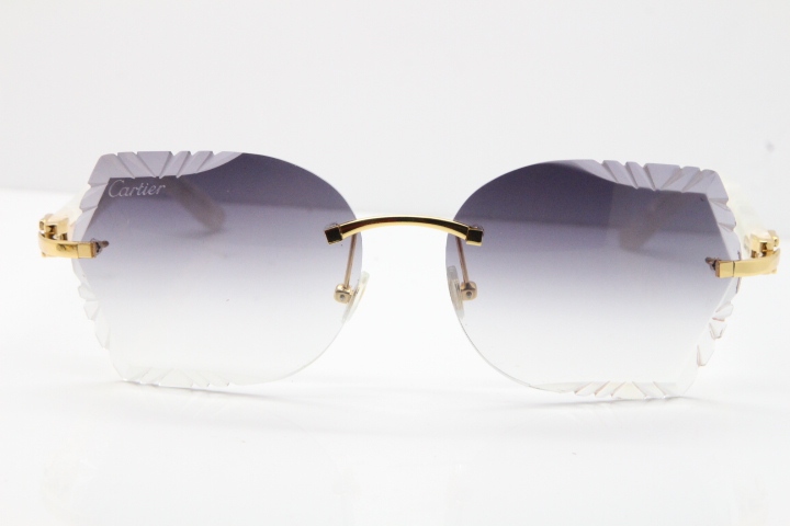 Cartier Rimless T8200762 Marble White Aztec Arms Sunglasses In Gold Gray Lens