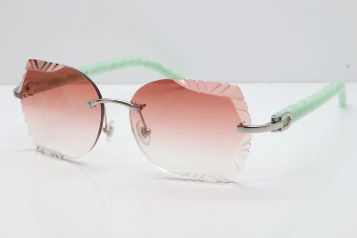 Cartier Rimless T8200762 Marble Green Aztec Arms Sunglasses In Gold Pink Lens