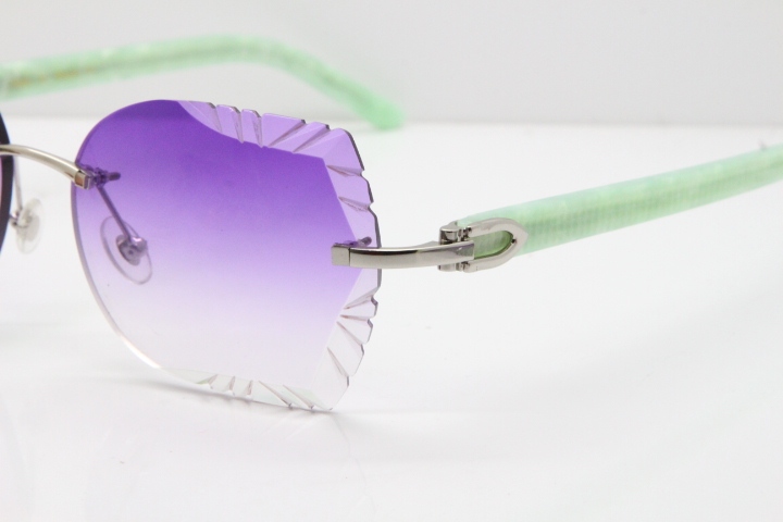 Cartier Rimless T8200762 Marble Green Aztec Arms Sunglasses In Gold Purple Lens
