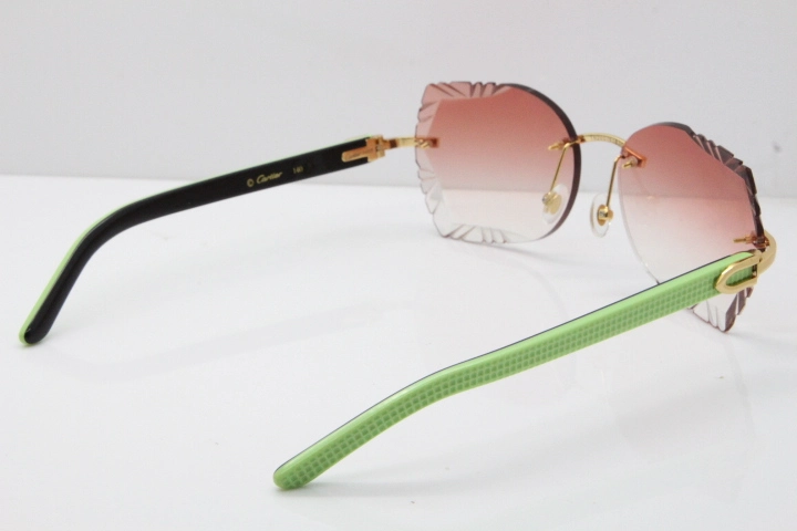 Cartier Rimless T8200762 Black Green Aztec Arms Sunglasses In Gold Pink Lens