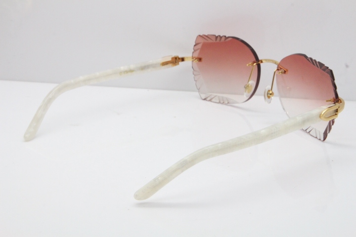 Cartier Rimless T8200762 Marble White Aztec Arms Sunglasses In Gold Pink Lens