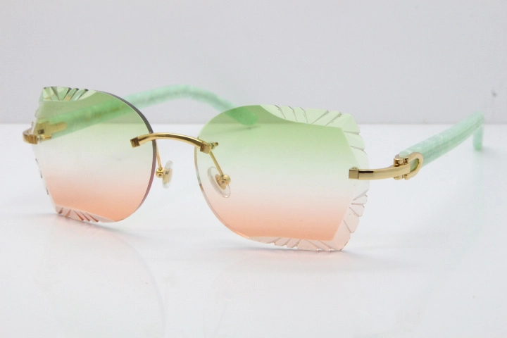 Cartier Rimless T8200762 Marble Green Aztec Arms Sunglasses In Gold Green Brown Lens