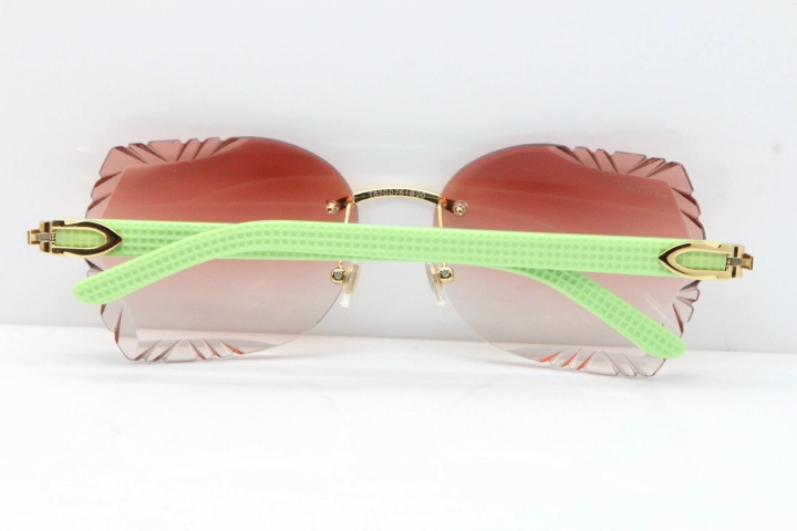 Cartier Rimless T8200762 Black Green Aztec Arms Sunglasses In Gold Pink Lens