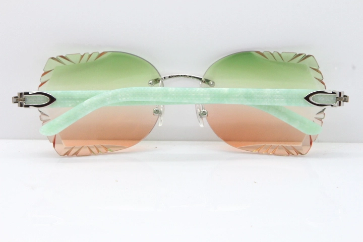 Cartier Rimless T8200762 Marble Green Aztec Arms Sunglasses In Gold Green Brown Lens