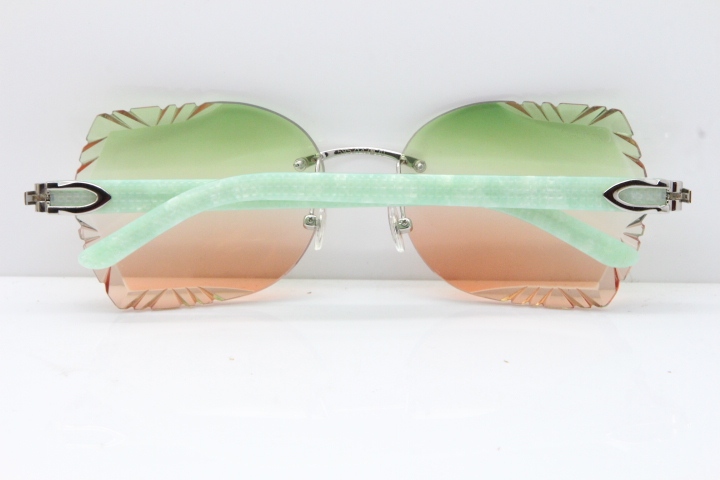 Cartier Rimless T8200762 Marble Green Aztec Arms Sunglasses In Gold Green Brown Lens