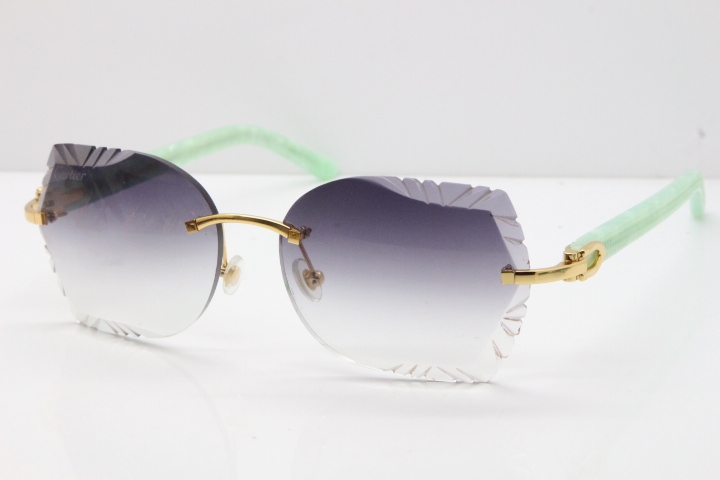 Cartier Rimless T8200762 Marble Green Aztec Arms Sunglasses In Gold Gray Lens