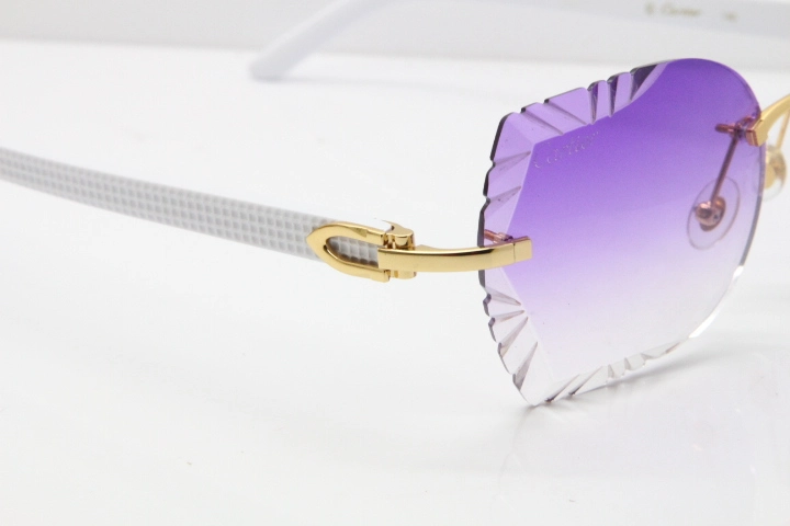 Cartier Rimless T8200762 White Aztec Arms Sunglasses In Gold Purple Lens