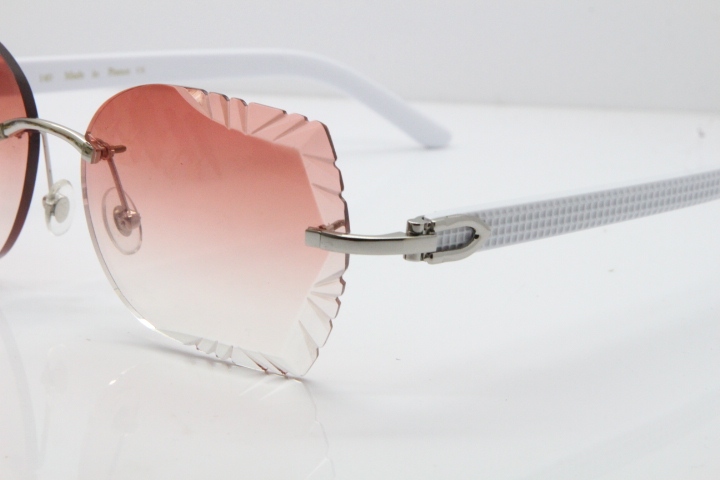 Cartier Rimless T8200762 White Aztec Arms Sunglasses In Gold Pink Lens