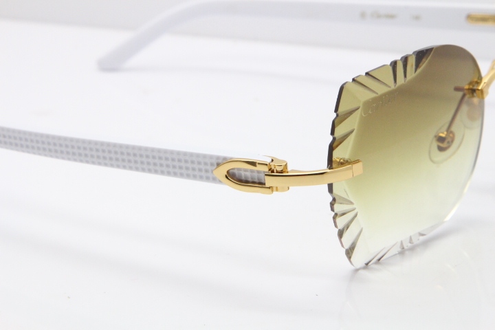 Cartier Rimless T8200762 White Aztec Arms Sunglasses In Gold Brown Lens