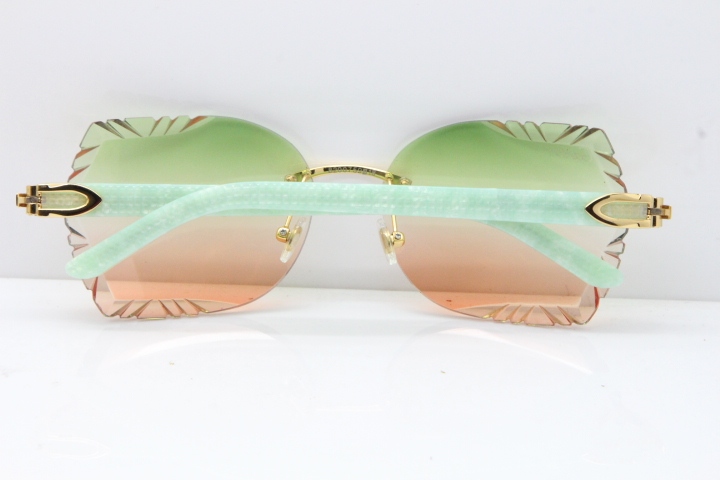 Cartier Rimless T8200762 Marble Green Aztec Arms Sunglasses In Gold Green Brown Lens