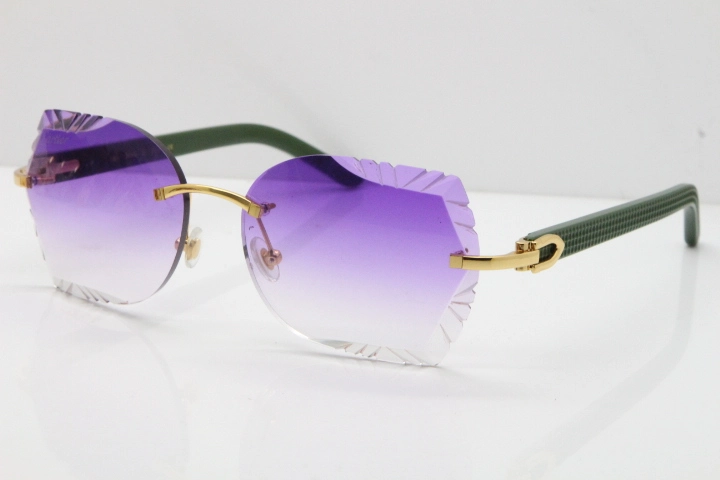 Cartier Rimless T8200762 Green Aztec Arms Sunglasses In Gold Purple Lens 