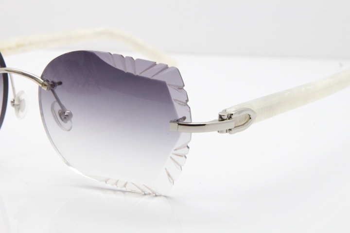 Cartier Rimless T8200762 Marble White Aztec Arms Sunglasses In Gold Gray Lens