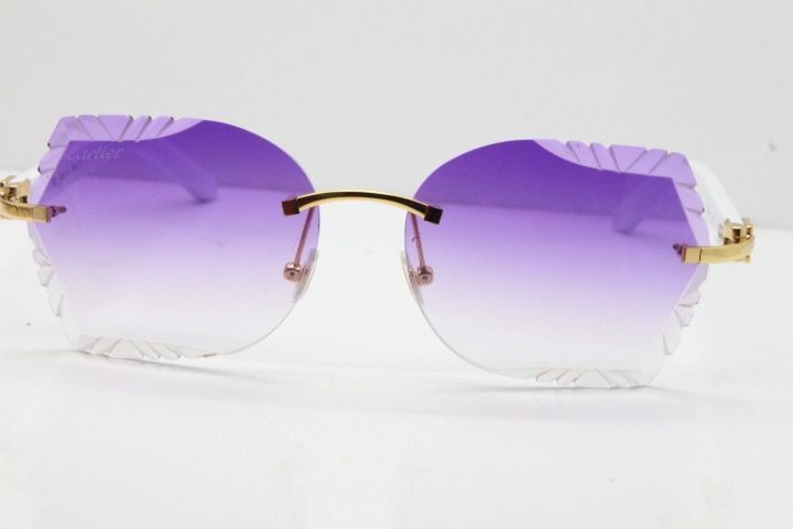 Cartier Rimless T8200762 White Aztec Arms Sunglasses In Gold Purple Lens