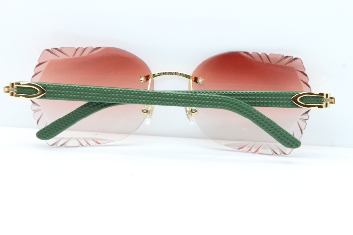 Cartier Rimless T8200762 Green Aztec Arms Sunglasses In Gold Pink Lens 