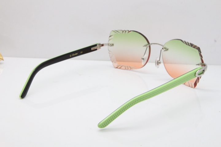 Cartier Rimless T8200762 Black Green Aztec Arms Sunglasses In Silver Green Brown Lens