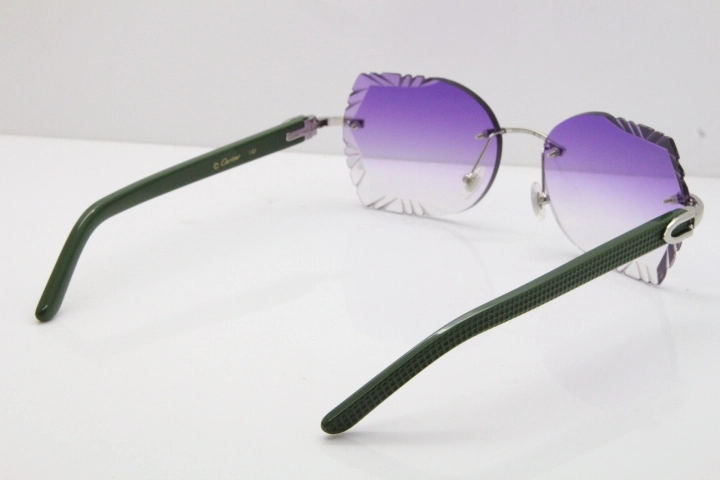 Cartier Rimless T8200762 Green Aztec Arms Sunglasses In Gold Purple Lens 