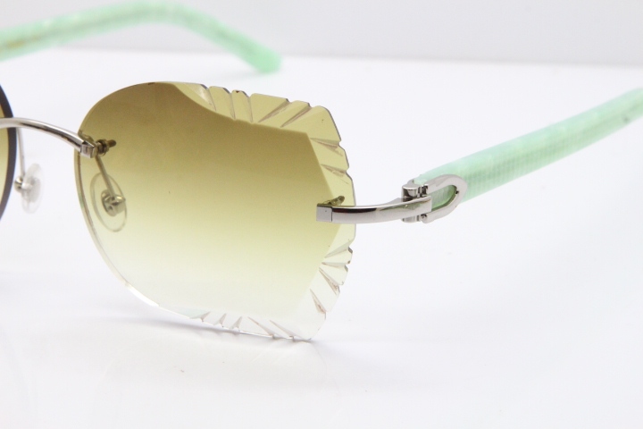 Cartier Rimless T8200762 Marble Green Aztec Arms Sunglasses In Gold Brown Lens