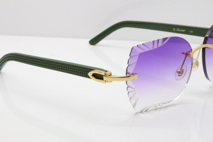 Cartier Rimless T8200762 Green Aztec Arms Sunglasses In Gold Purple Lens 