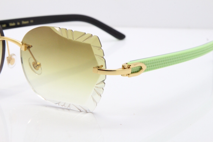 Cartier Rimless T8200762 Black Green Aztec Arms Sunglasses In Gold Brown Lens 