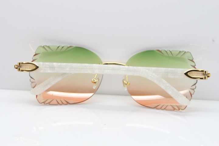 Cartier Rimless T8200762 Marble White Aztec Arms Sunglasses In Gold Green Brown Lens