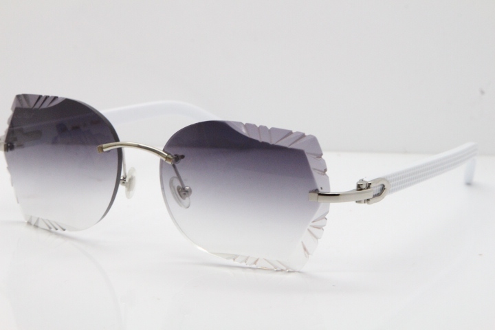 Cartier Rimless T8200762 White Aztec Arms Sunglasses In Gold Gray Lens