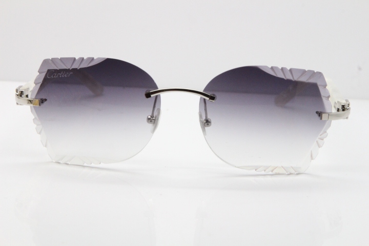 Cartier Rimless T8200762 Marble White Aztec Arms Sunglasses In Gold Gray Lens