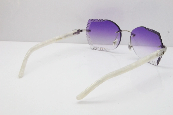 Cartier Rimless T8200762 Marble White Aztec Arms Sunglasses In Gold Purple Lens