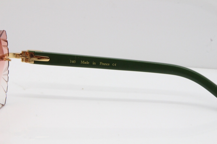 Cartier Rimless T8200762 Green Aztec Arms Sunglasses In Gold Pink Lens 