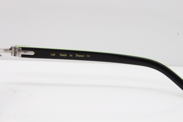 Cartier Rimless T8200762 Black Green Aztec Arms Sunglasses In Silver Gray Lens