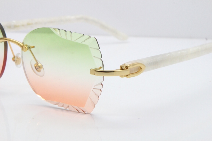 Cartier Rimless T8200762 Marble White Aztec Arms Sunglasses In Gold Green Brown Lens