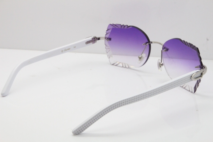 Cartier Rimless T8200762 White Aztec Arms Sunglasses In Gold Purple Lens