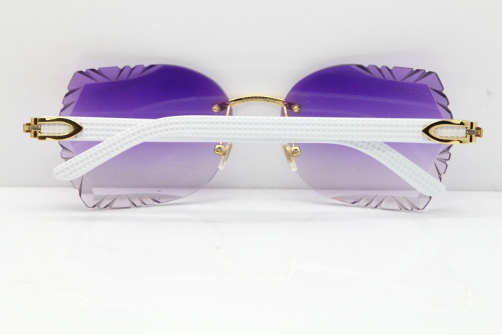 Cartier Rimless T8200762 White Aztec Arms Sunglasses In Gold Purple Lens