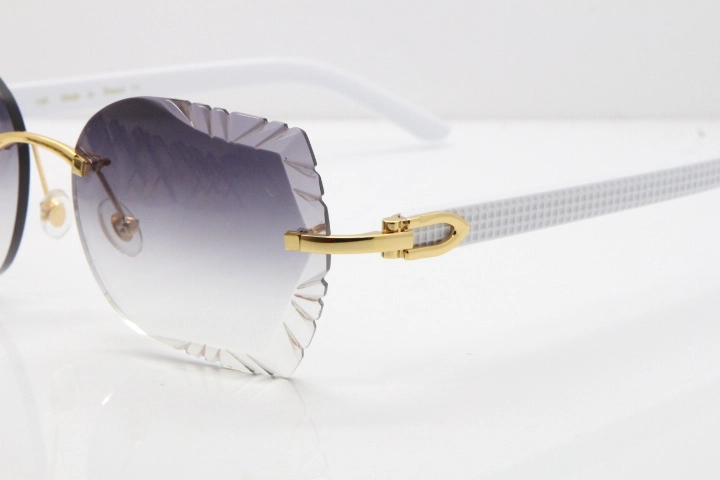 Cartier Rimless T8200762 White Aztec Arms Sunglasses In Gold Gray Lens