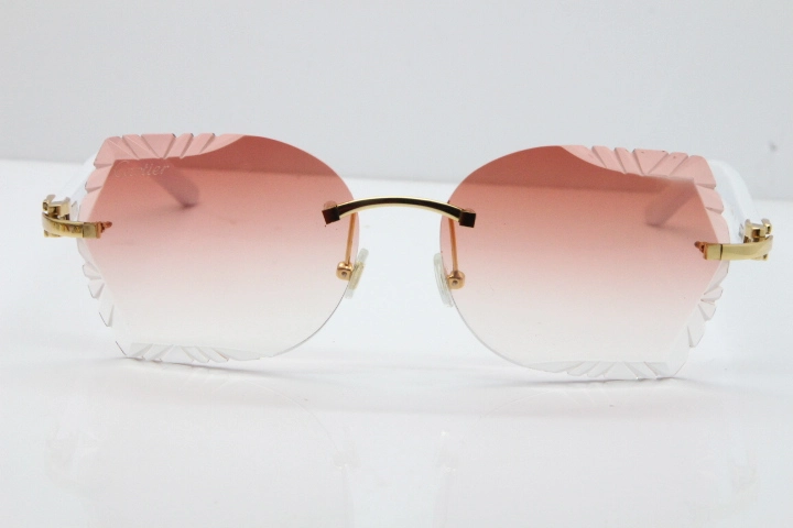 Cartier Rimless T8200762 White Aztec Arms Sunglasses In Gold Pink Lens