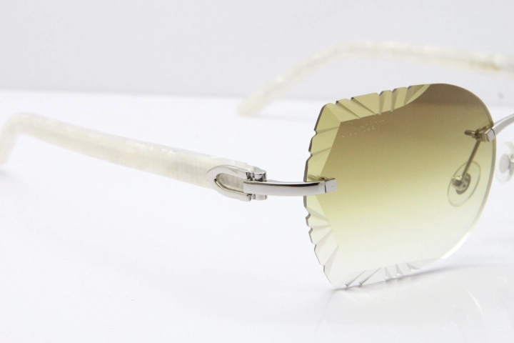 Cartier Rimless T8200762 Marble White Aztec Arms Sunglasses In Gold Brown Lens 